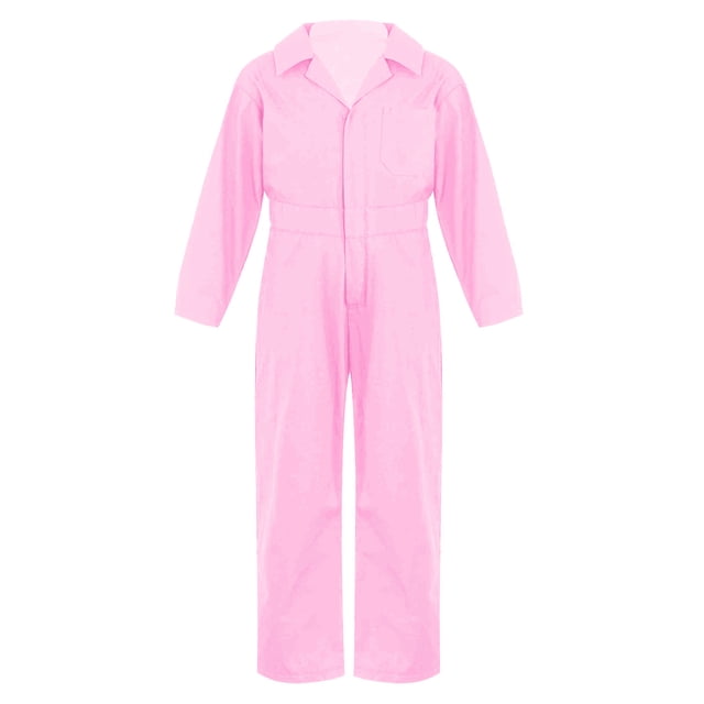 Combinaison une Pièce pour Garçons, Couleur Unie, Col Rabattu, Manches Longues, Salopette, Rose, 6