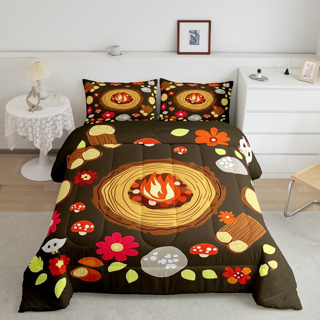 Erosebridal Happy Caming Bedding Queen Comforter Set, Jungle Flower Down Comforter, Adventure Theme Decor, Reversible 3pcs