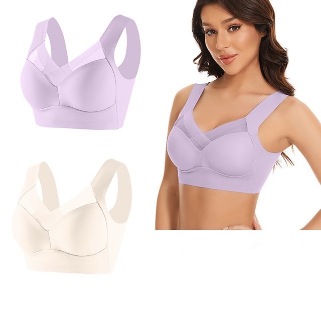 Timegard Wireless Bras for Women 2pc Plus Size Mesh Full Coverage Support Thin Comfy Everyday Bralette