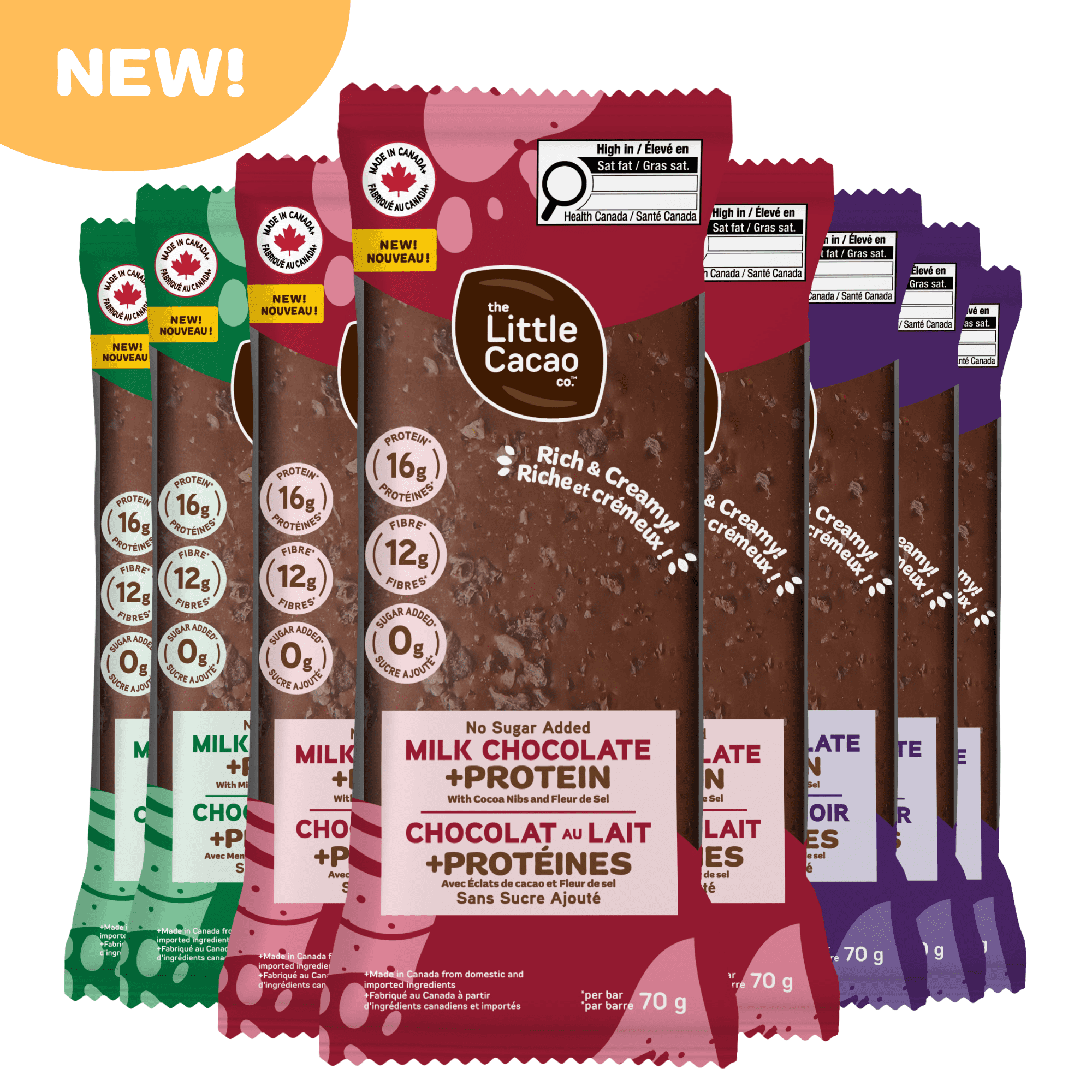 The Little Cacao Co. - Chocolate bars No Sugar Added + Protein + Fibre Variety Pack x8