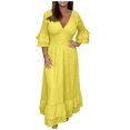 thumbnail image 2 of Robes pour Femmes 2024 Robe d'Été pour Femmes Nouvelle Tempérament Élégante à Col en V à Manches Mi-Longues Couleur Robe de Vacances en Liquidation, 2 of 6