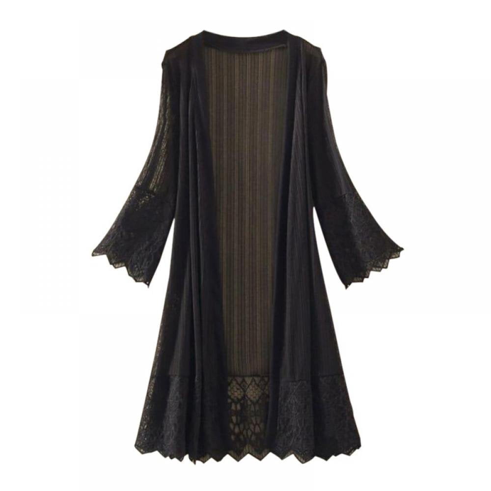 EIMELI Cardigan Long Décontracté pour Femmes, Ouvert à l'Avant, Léger, Style Duster, Ourlet Haut-Bas, Mi-Long, Manches Longues