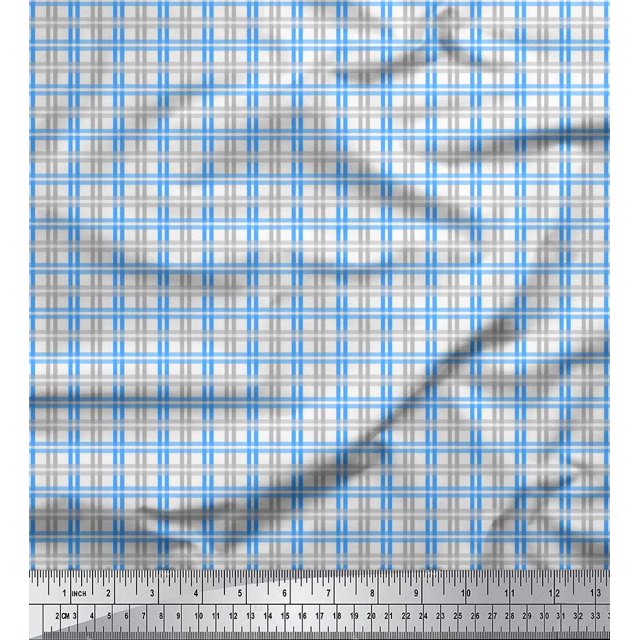 Soimoi Blue Georgette Viscose Fabric Window Pane Check Printed Fabric 1 Yard 42 Inch Wide