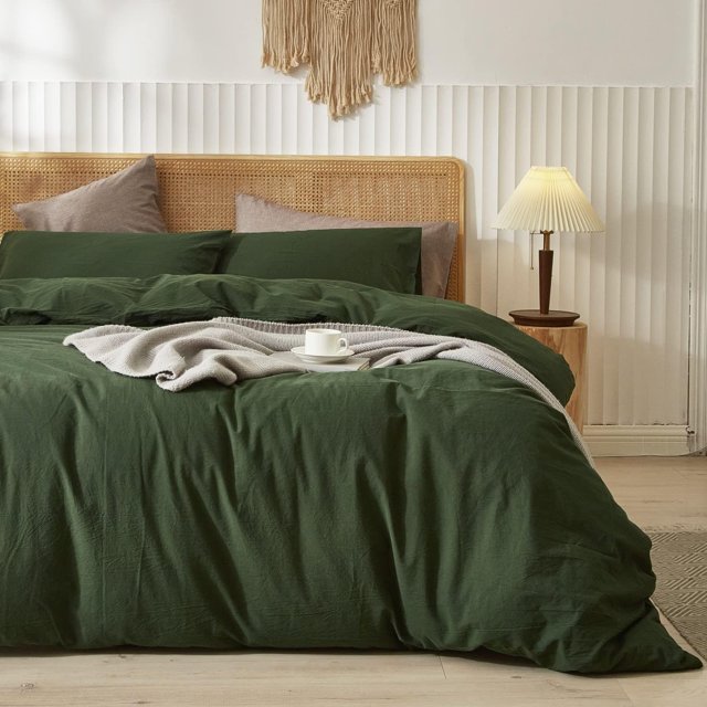 Ensemble de Housse de Couette en Coton Lavé Toucher Lin Naturel Anti-Froissement Léger Confortable (Très Grand Lin)