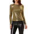thumbnail image 1 of INSPIRE CHIC Haut Brillant pour Femme Manches Longues Col Rond Coupe Régulière Blouse de Soirée Scintillante m Noir Or, 1 of 8