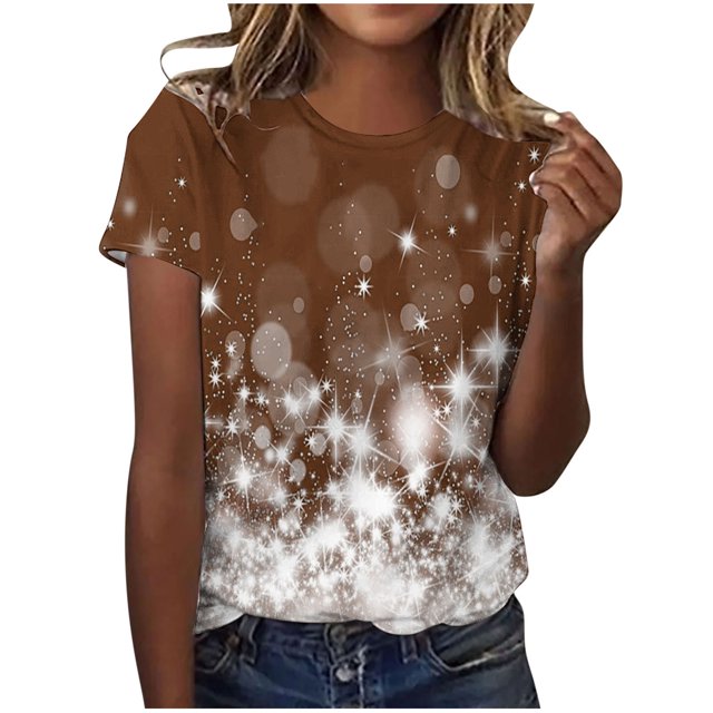 Dealovy T-Shirts pour Femmes Décontractés à Manches Courtes Tuniques Imprimées Col Ras du Cou Été Amples Confortables Blouses