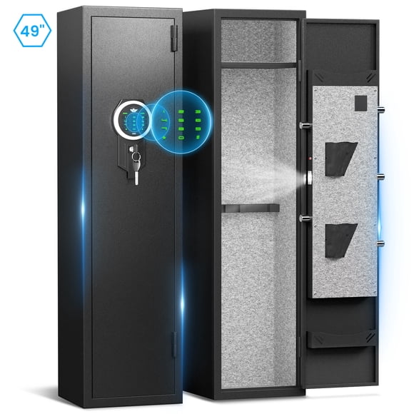 Silkight Gun Safe, Quick Access Long Gun Safe with Pistol Bag, Gun Cabinet with Removable Shelf & Gun Rack, Digital Gun Safe with Backlit Keypad & LED Light for Secure Storage