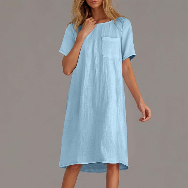 Ovzne Robes d'Été pour Femmes Robe Décontractée à Manches Courtes avec Poches Long Cardigan Chemise Multicolore Robe de Printemps Manches Courtes Liquidation