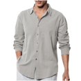 thumbnail image 1 of GigrtiJin Chemise en Lin pour Homme à Boutons, Manches Longues, Col à Revers, Chemises Unies, Mode Décontractée, Confortable, Chemises Amples, 1 of 6