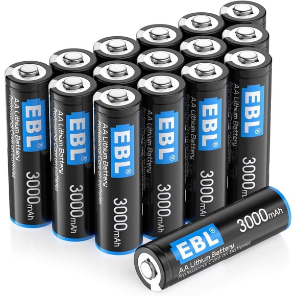 EBL 16 Pack Piles AA, Piles au Lithium Métal 1,5 V, Haute Performance Tension Constante 3000 mAh, Longue Durée, Haute Puissance, Poids Léger, Piles AA (Non Rechargeables)