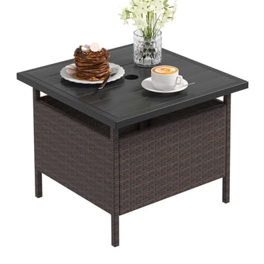 Gymax 22'' Patio Rattan Square Side End Table Garden Bistro Umbrella Stand Table W/Hole
