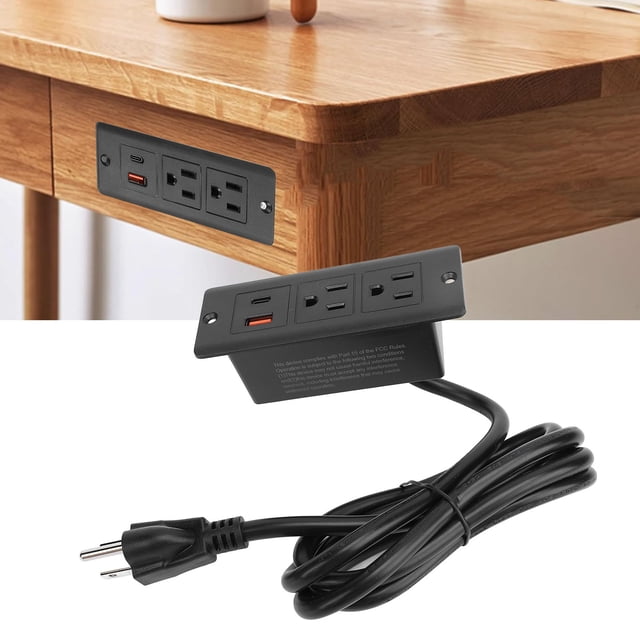 Recessed Power Strip with 2 Outlets, USB C and USB A Ports, Smart Charging Technology Embedded in Desktop, Ideal for Furniture Use