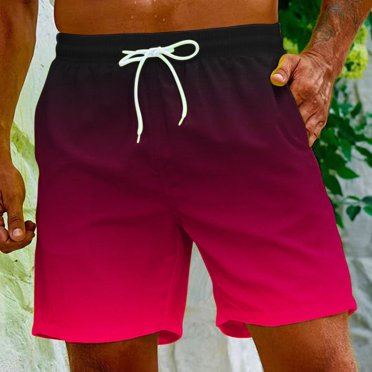 Meichang Mens Gradient Swim Trunks Summer 5 Inch Quick Drying Swimming Shorts Casual Elastic Waist Surfing Boardshorts Lightweight Drawstring Bathing Suits with Pockets Hot Pink XL