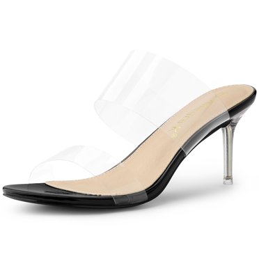 BLISSFUL STEP Sandales à Talons Aiguilles Transparentes pour Femmes à Bout Ouvert à Enfiler Noires 10