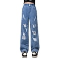 thumbnail image 1 of LYHaoo "Girls Fashionable Distressed Denim Jeans & Wide Leg Pants For Spring & Autumn" Wide Leg Pants Sizes 120 Blue, 1 of 6