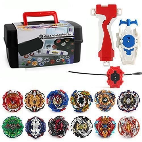 3T6B 12 New Nado Spinning Tops with Burst Turbo Launcher, Gyro Pocket Box Pro