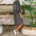 thumbnail image 3 of Robe en Denim à Manches Courtes pour Femmes, Robes Courtes à Boutons à Col en V Coupe Ample Robe d'Été en Jean Fluide Gris G, 3 of 8