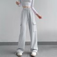 thumbnail image 1 of RXIRUCGD Women's Solid Color Velvet With Drawstring Wide Leg Workwear Pants, Gray, Size: M, 1 of 3