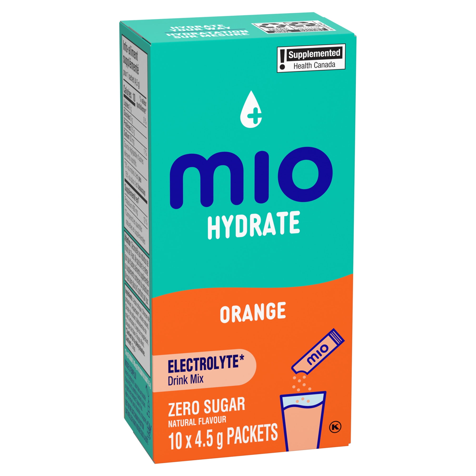 Hydrate Aromatisant D'Eau Liquide Orange Avec Électrolytes, 5 G Paquets, 10 Ct Boîte
