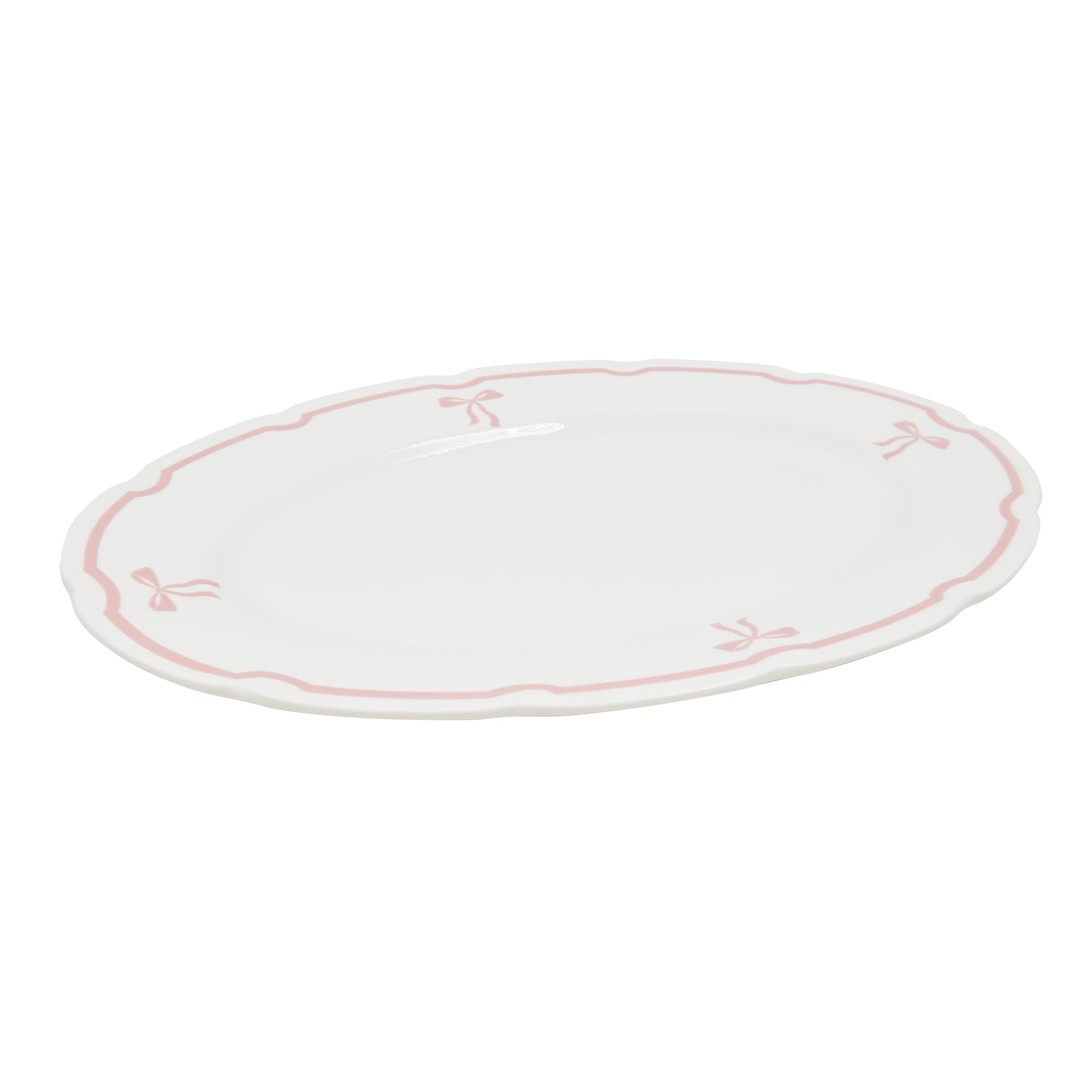 Holiday Time Maison De Noel Collection Pink Ribbon Bow Oval Serving Platter, 13.5” x 9.7”, Stoneware, 1 Count