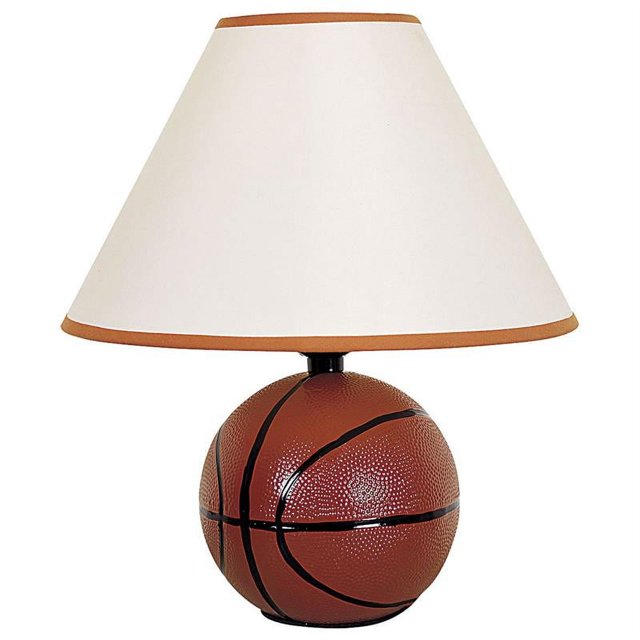 ORE International Lampe de Table en Céramique de Basketball avec Abat-Jour en Lin Orange