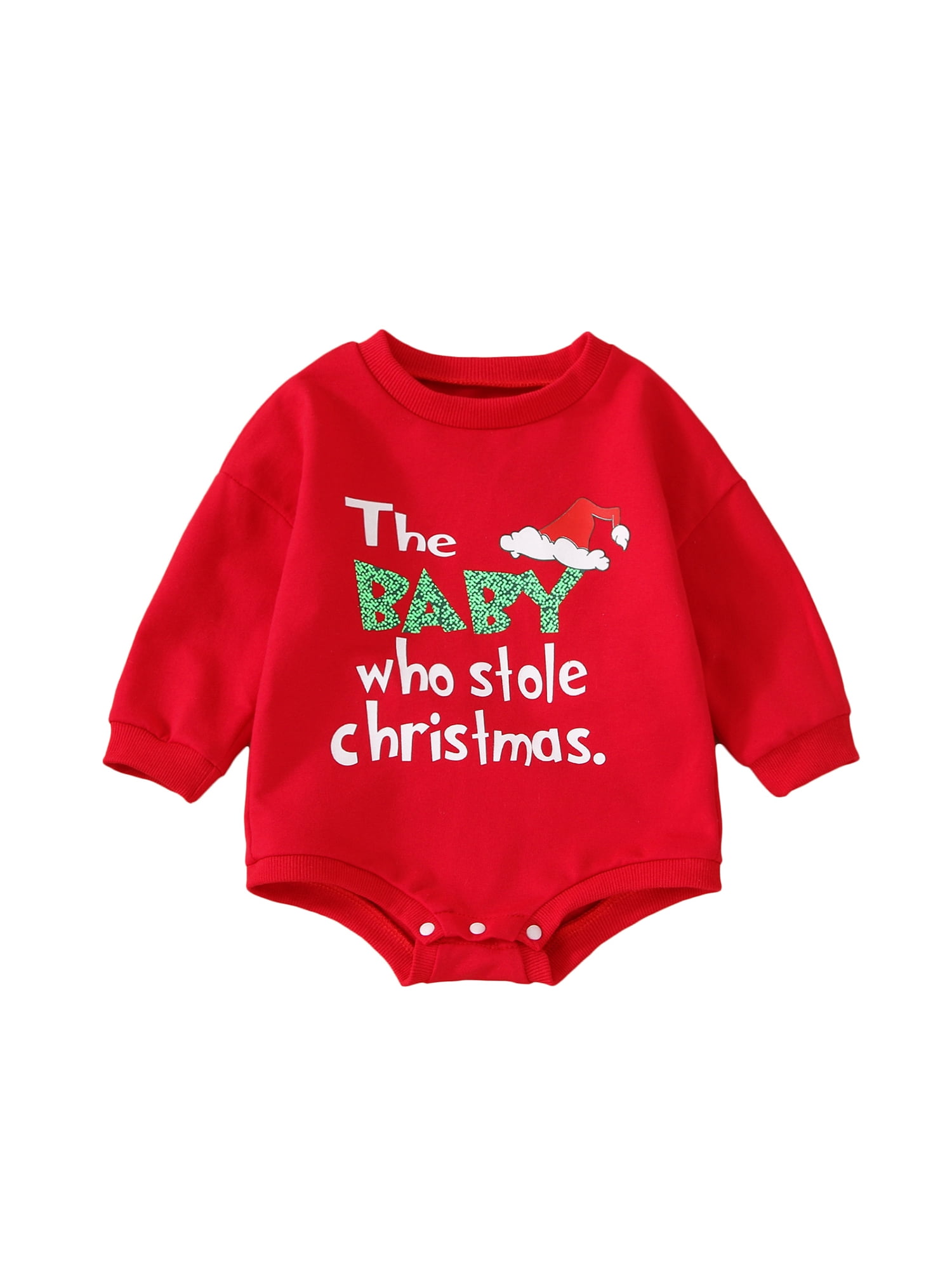 Fortune Unisexe Bébé Noël Barboteuse Imprimé Lettre Sweat à Manches Longues Combinaison