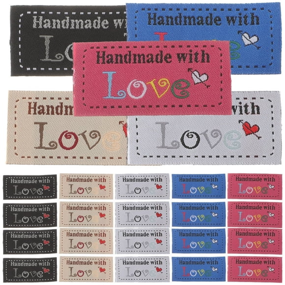 JUNWELL 100 Pcs Fait Main avec Étiquettes « Love » Étiquettes à Coudre Fournitures de Crochet Étiquettes de Couture Personnalisées