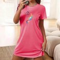thumbnail image 2 of Mrat Pyjama pour Femmes Jupe-Short Chemise de Nuit Courte Surdimensionnée pour Femmes Mode Imprimé Poitrine Robe de Nuit à Manches Courtes P-105 Rose Vif TG, 2 of 7