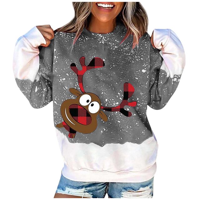 Fridja Femmes Mode O-Cou Noël Manches Longues Tops Chemisier Pull Sweat-Shirt
