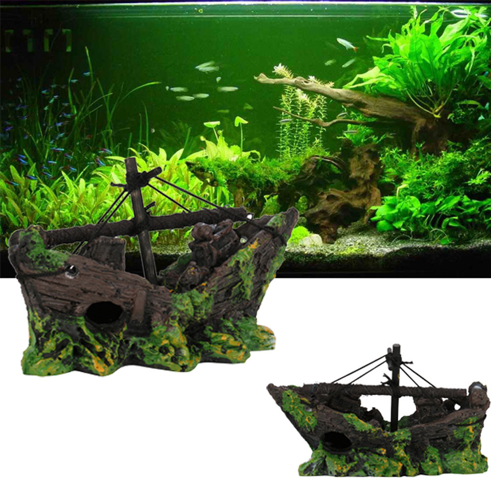 TIMIFIS Fish Tank Decorations Ship Boat View Aquarium Rockery Hiding Cave Tree Fish Tank Ornament Decoration Aquarium - Summer