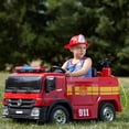 thumbnail image 2 of VOLTZ TOYS 12V Electric Fire Truck Ride-On Car for Kids, Motorized Toy Vehicle with Real Water Spray Gun, Fireman Backpack, Helmet, Siren & Flashing LED Lights, Red, 2 of 9