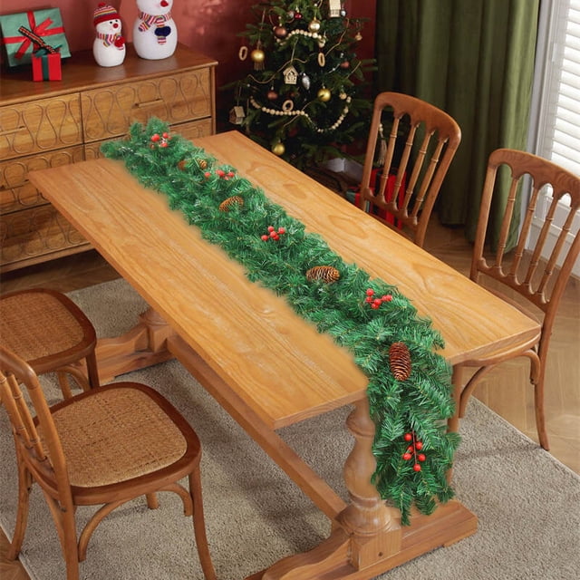 Festive Cane and Red Fruit Table Banner for Window Shopping Mall Home Holiday Centerpiece Decoration
