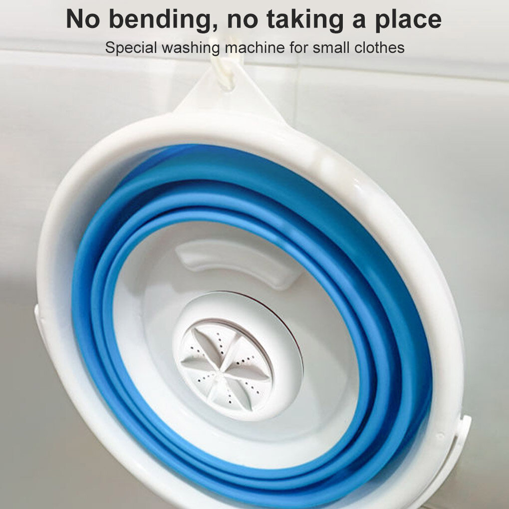 Baohd Folding Washing Machine USB Portable Ultrasonic Turbines Mini Laundry Washer for Underwear Home Travel, Blue, B