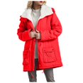 thumbnail image 1 of HBFAGFB Winter Jackets for Women Thick Warm Plush Lapel Adjustable Drawstring Hem Coat Red Size M, 1 of 4