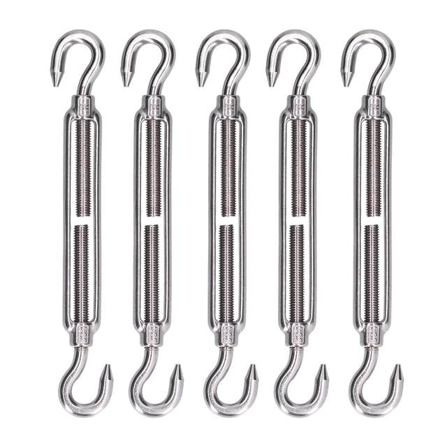 5Pcs Turnbuckle Hook and Hook Wire Rope Tension 304 Stainless Steel Shade Sail HardwareM6