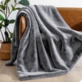thumbnail image 1 of Bare Home Faux Fur Blanket - 47" x 60" - Ultra Soft Fleece - Throw, Variegated Gray, 1 of 5