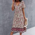 thumbnail image 4 of SMihono Robe d'Été Boho pour Femmes Grande Taille Mode Robe Décontractée à Col en V Imprimée avec Ceinture Manches Courtes Ample, 4 of 8