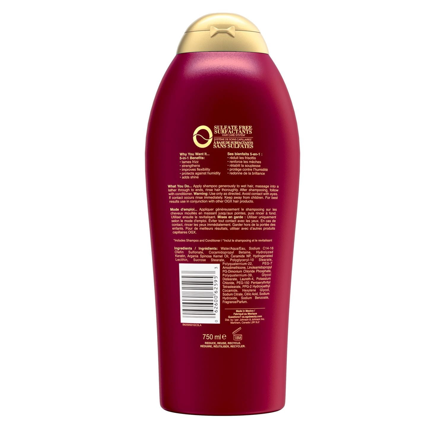 OGX Shampooing à l'Huile Lissante à la Kératine Anti-Frisottis pour Cheveux Frisottés, Grand Format