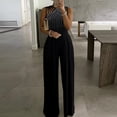 thumbnail image 2 of Pompotops Combinaison Pyjama à Col Licou Unie pour Femmes, Décontractée, Pantalon à Jambe Grand, 2 of 5