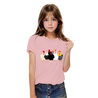 Rbaofujie Chicken Tshirt Girls Cute T Shirts Kids Short Sleeves Country Casual Tee Tops