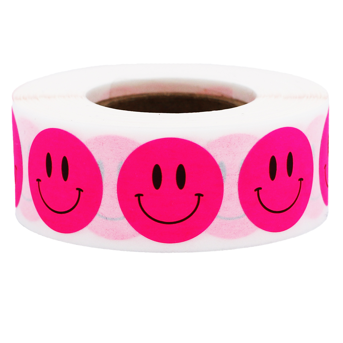 Fluorescent Pink Happy Face Stickers | 0.75" Inch Round | 500 Pack