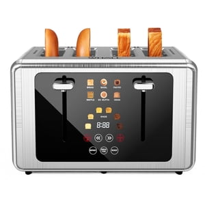 Whall 4-Slice Smart Toaster with Touchscreen & Extra-Wide Slots, Dual Independent Control, 6 Browning Levels & 6 Bread Types, Memory Function,Countdo