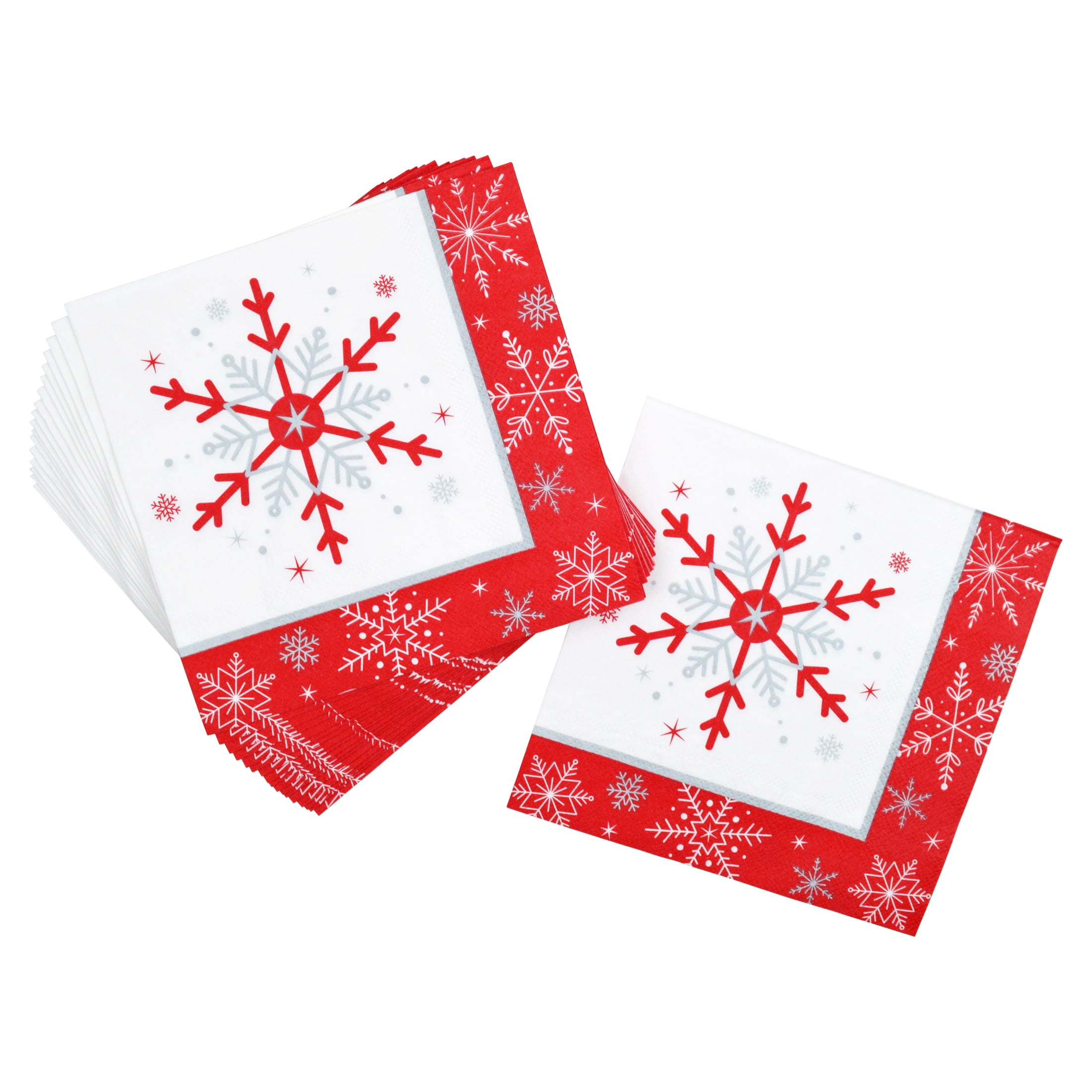 Christmas Red and White Snowflake Paper Luncheon Napkin, 13" x 13", 18 Count, Tableware Sets, Holiday Time