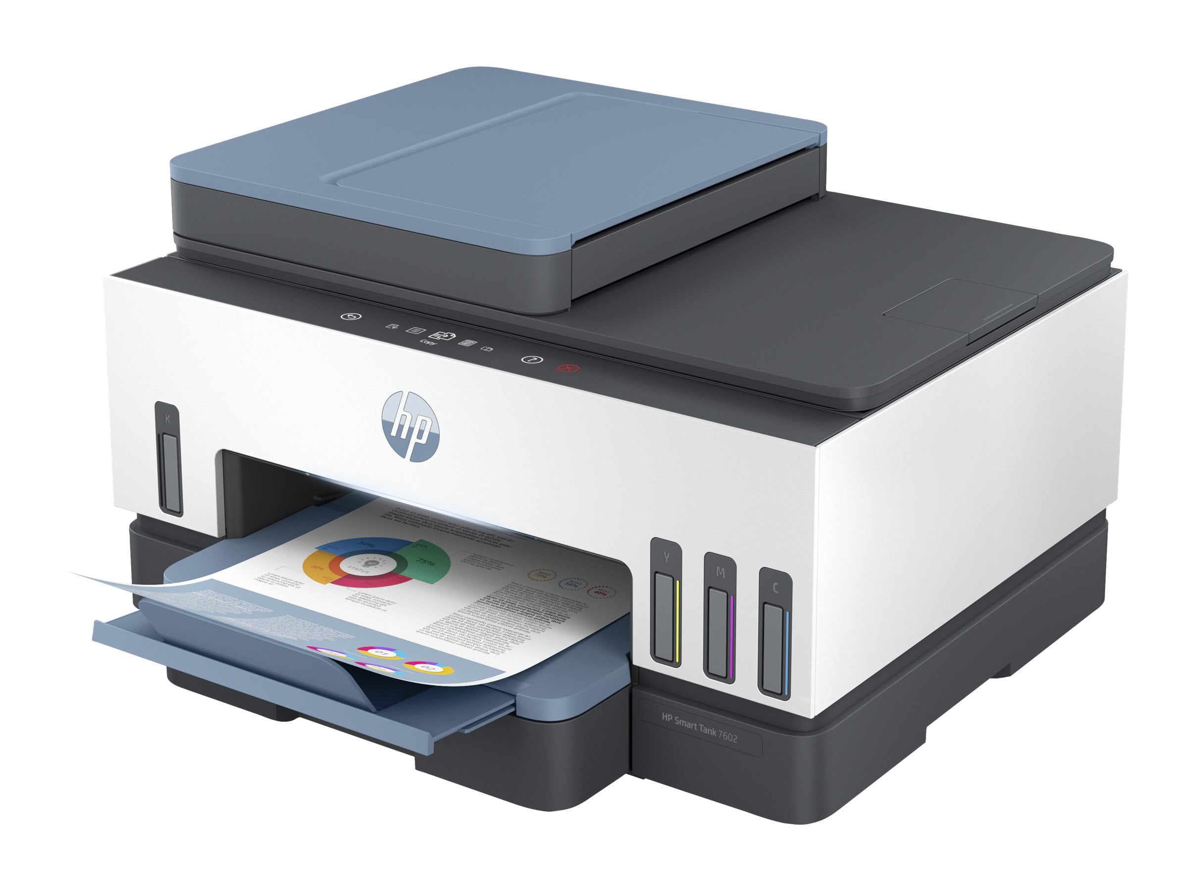 HP Smart Tank 7602 Tout-en-un - Imprimante multifonction - couleur - jet d'encre - rechargeable - Format Lettre A (8,5 po x 11 po) / A4 (8,25 po x 11,7 po) (original) - A4 / Légal (média) - jusqu'à 13 ppm (copie) - jusqu'à 15 ppm (impression) - 250 feuilles - 33,6 Kbps - U