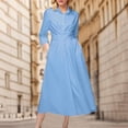 thumbnail image 4 of Styesk Robes pour Femmes Robe d'Été pour Femmes Mode Couleur Unie Bouton Lien Pli Poche Manches Longues Col Rabattu, 4 of 9
