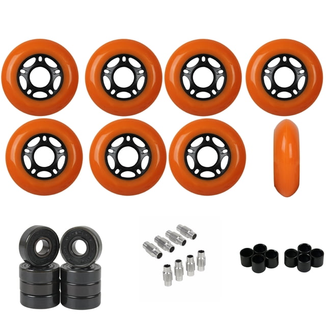 Replacement Rollerblade Inline Skate Wheels Outdoor, Ceramic Bearings, Orange 80mm 89A