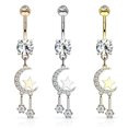 thumbnail image 3 of Bagues de Nombril avec Lune et Étoile en Croissant Pavé avec Design Suspendu Rond en Oxydes de Zirconium 14 g, 3 of 5