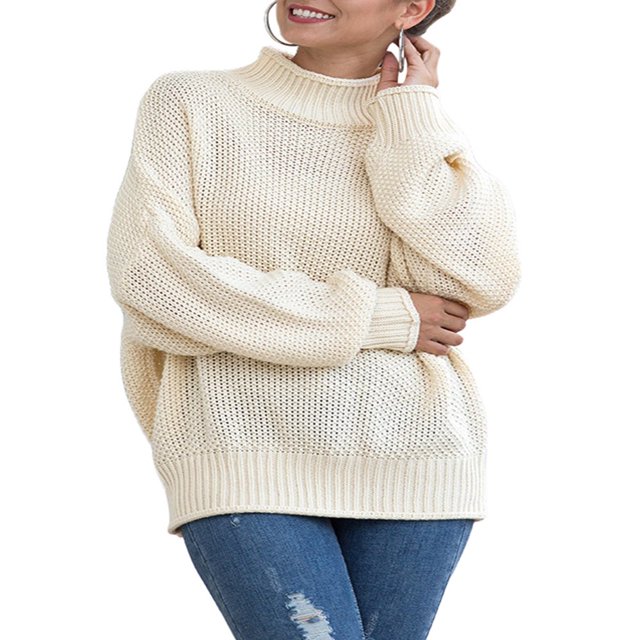 Automne Hiver Femmes Col Roulé Pull à Manches Longues en Vrac Gros Pull en Tricot