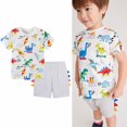 thumbnail image 1 of LSLJS Ensemble de Vêtements pour Bébé Garçon, T-shirt à Col Rond à Manches Courtes en Coton à Rayures, Mode à Imprimé Anglais, Short, 1 of 8