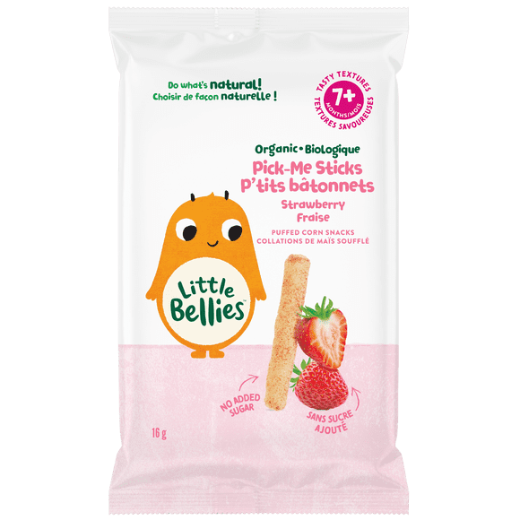 Little Bellies Organic Pick-Me Sticks Strawberry Puffed Corn Snacks 7+ Months, 16gr